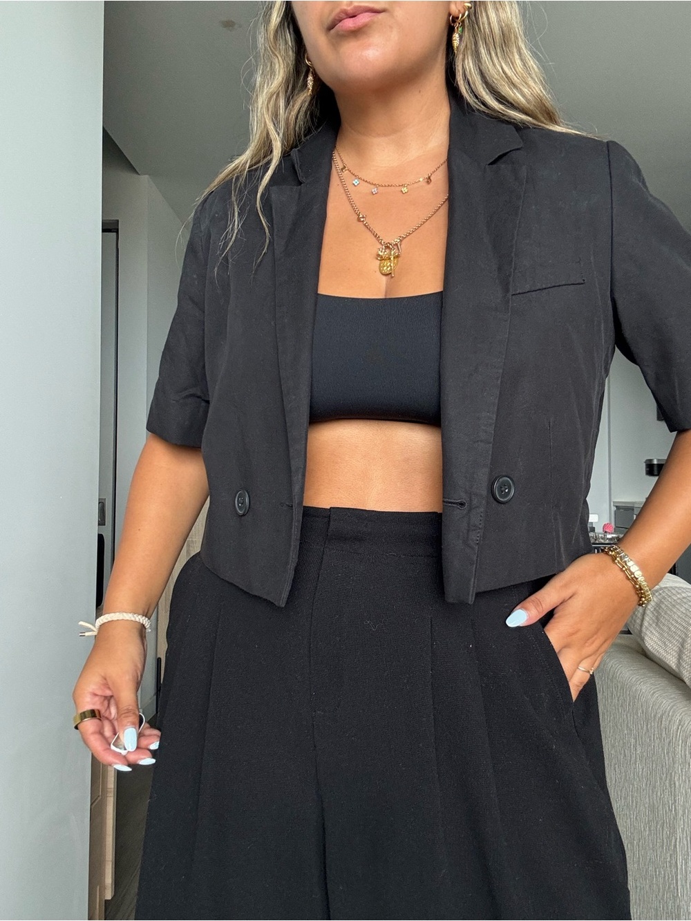 Dynamite Black Wide-Leg High-Waist Pants with Cropped Blazer